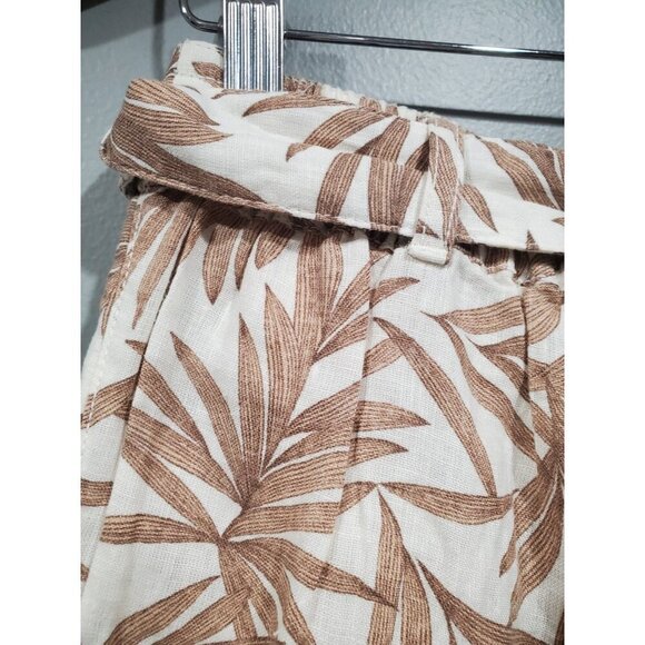 Nicole Miller Pants European Flax Linen Wide Leg Belted Brown Leaf Print Sz XL - Picture 11 of 12